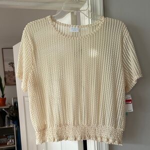 Abound Cream Ribbed Crew Neck Short Sleeve Top